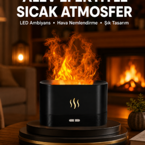 Modern Tasarımlı Alev Efektli LED Aromaterapi Hava Nemlendirici Yeni Nesil