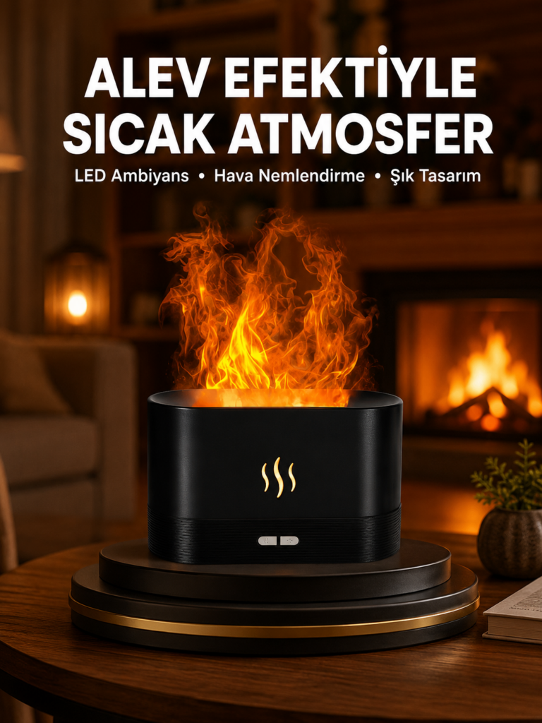 Modern Tasarımlı Alev Efektli LED Aromaterapi Hava Nemlendirici Yeni Nesil