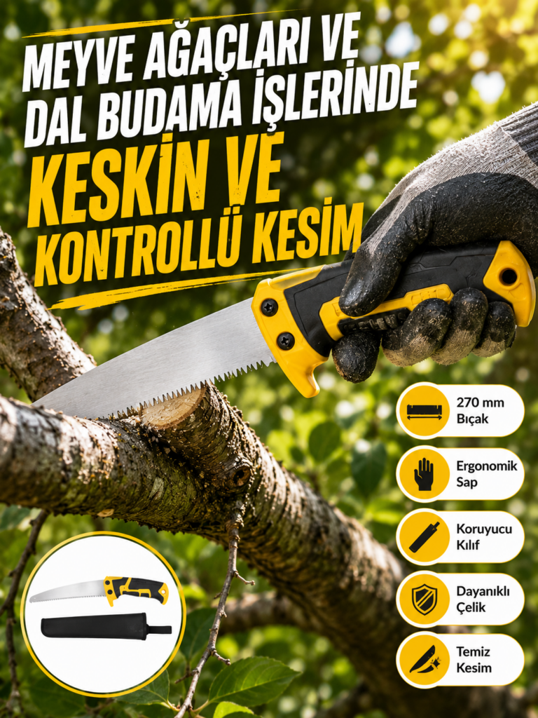Kılıflı Budama Bahçe Testeresi 270 mm Düz Bıçaklı