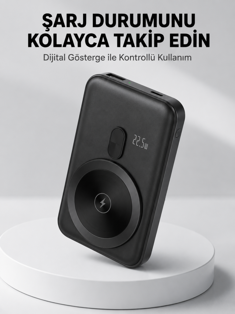 LCD Ekranlı Kablosuz Powerbank Type C ve USB Çıkışlı Yeni Nesil