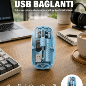 Bluetooth 5.2 Destekli Mavi Pilli Kablosuz Mouse Yeni Nesil