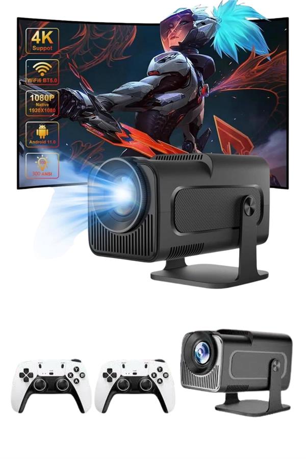 4K Android Smart Wi-fi Çift Kollu Projeksiyon Game Box Kumandalı Taşınabilir Yeni Nesil