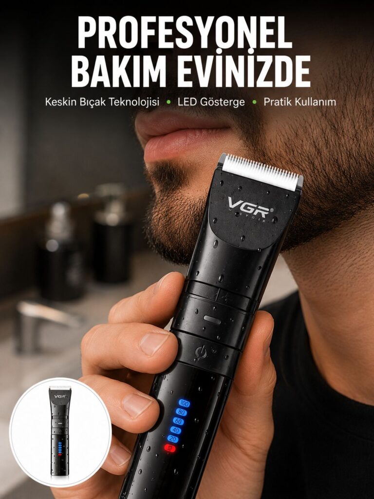Şarjlı Tıraş Makinesi –Dijital Ekranlı, Hızlı Şarjlı, Profesyonel Kesim Seti Yeni Nesil