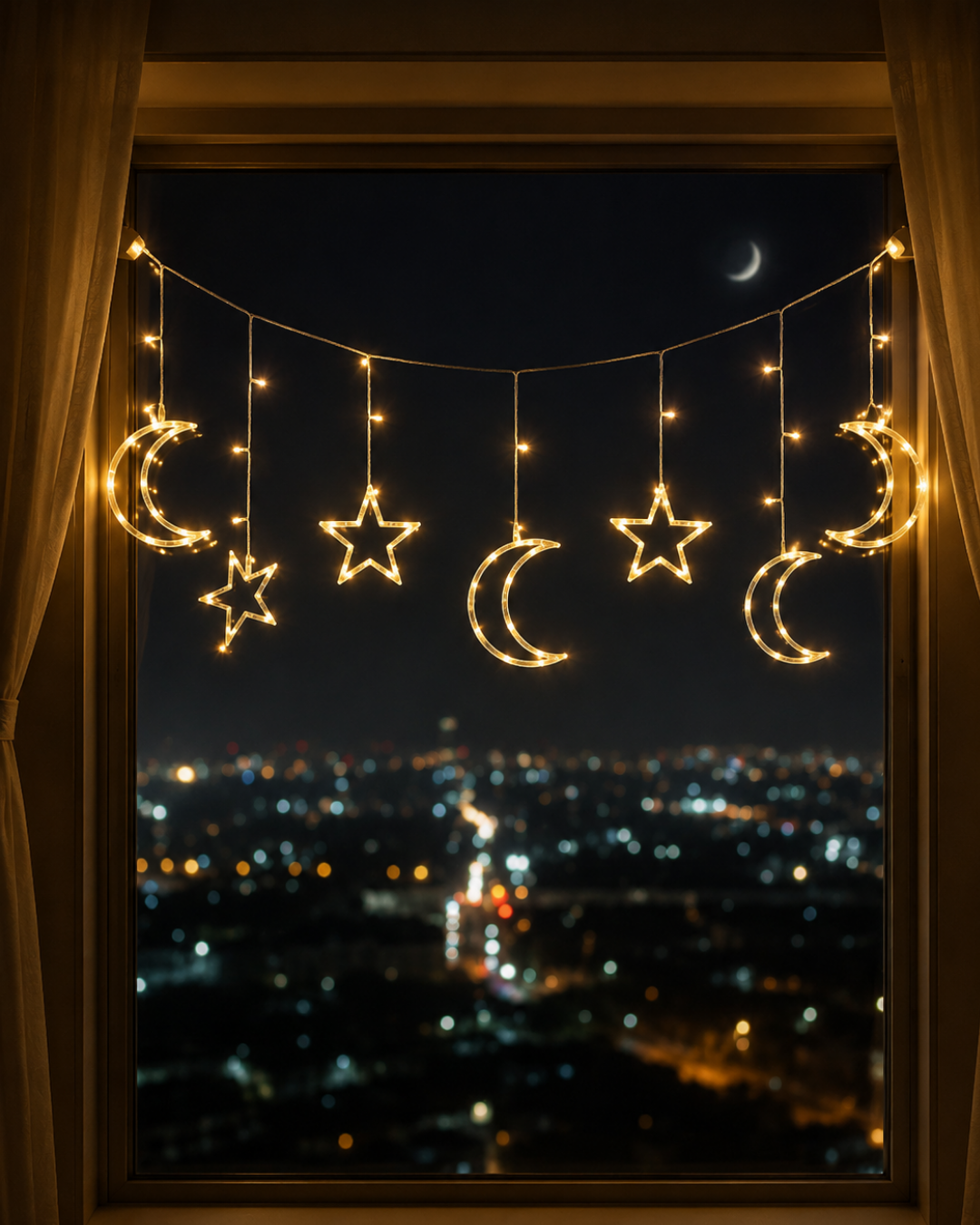 LED Işıklı Ay Yıldız Ramazan Dekoru İç Mekan Süsleme Aydınlatması