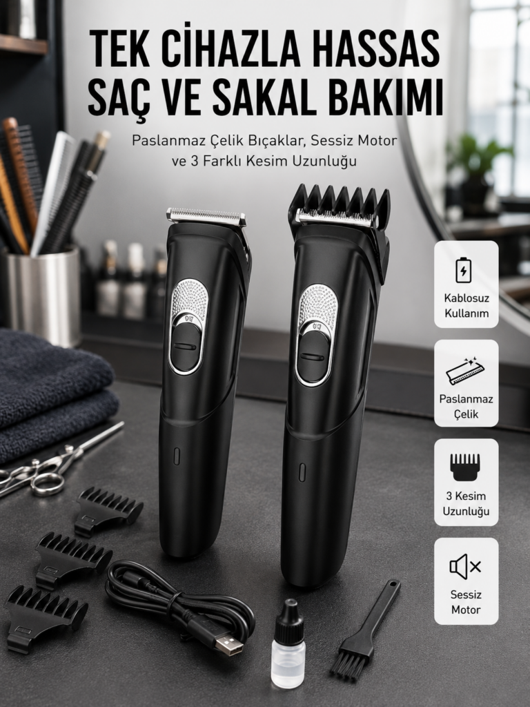 Lazer Epilasyon Öncesi Kısaltma Şarjlı Saç Sakal Tıraş Makinesi Ense Kesme Makinesi