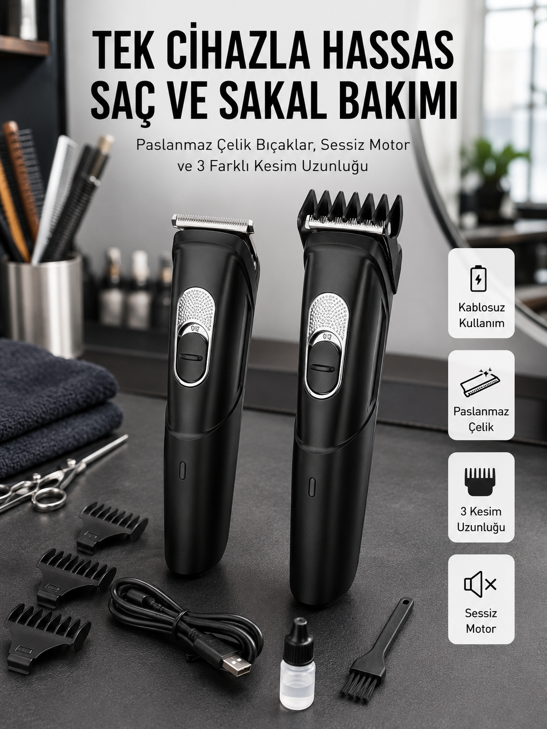 Lazer Epilasyon Öncesi Kısaltma Şarjlı Saç Sakal Tıraş Makinesi Ense Kesme Makinesi
