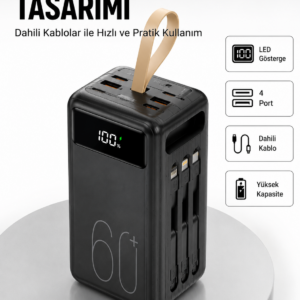 Tüm Cihazlarla Uyumlu LED Fenerli 4 Çıkışlı Powerbank Yeni Nesil