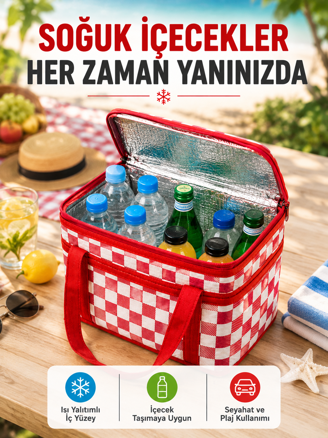 Alüminyum Folyo İç Yüzeyli Termos Çanta Kamp Plaj Market ve Piknik Çantası