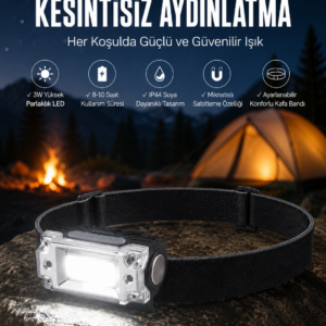 Kafa Lambası Kamp Feneri Balıkçı Feneri Başlıklı Suya Dayanıklı
