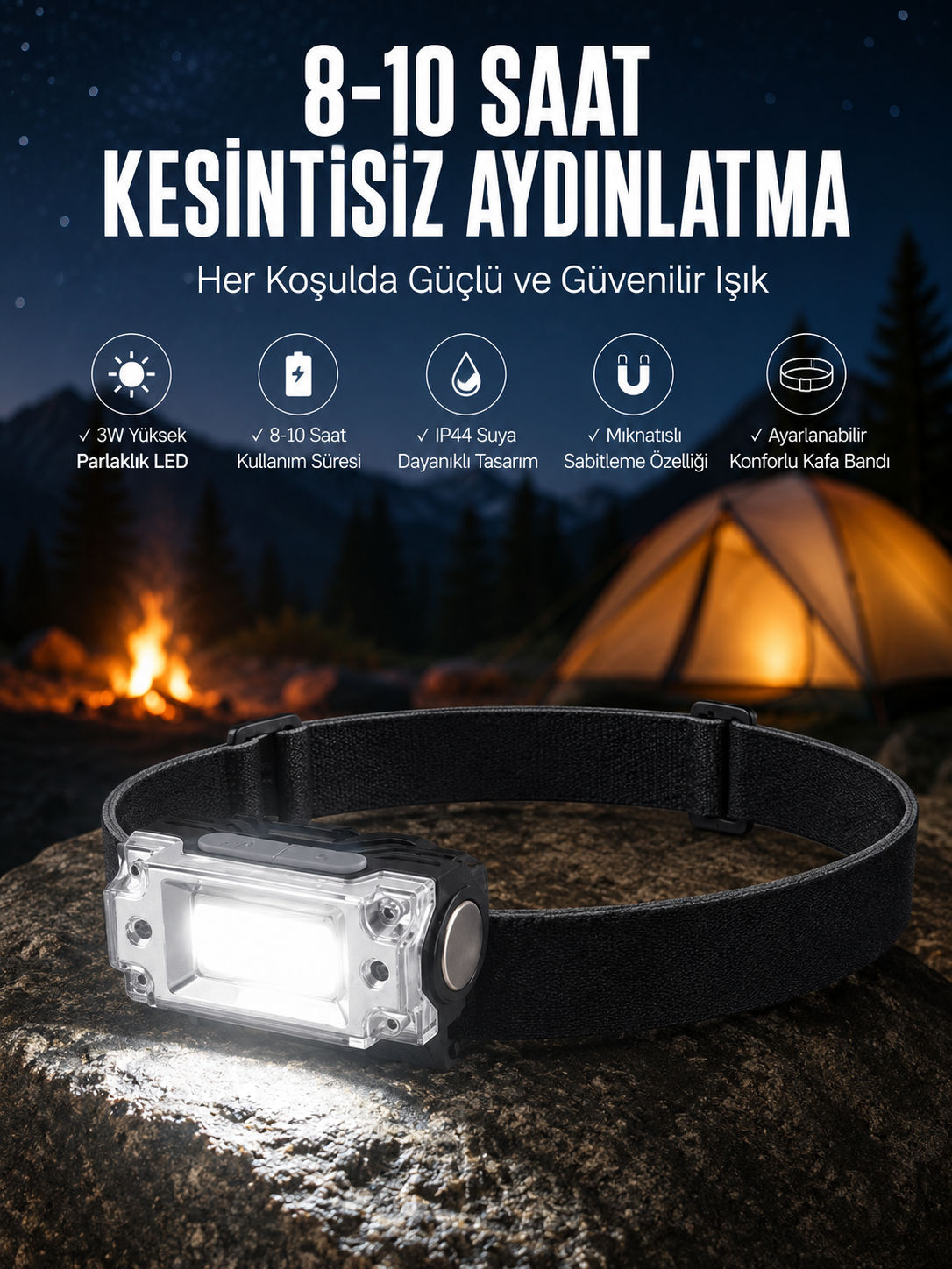 Kafa Lambası Kamp Feneri Balıkçı Feneri Başlıklı Suya Dayanıklı