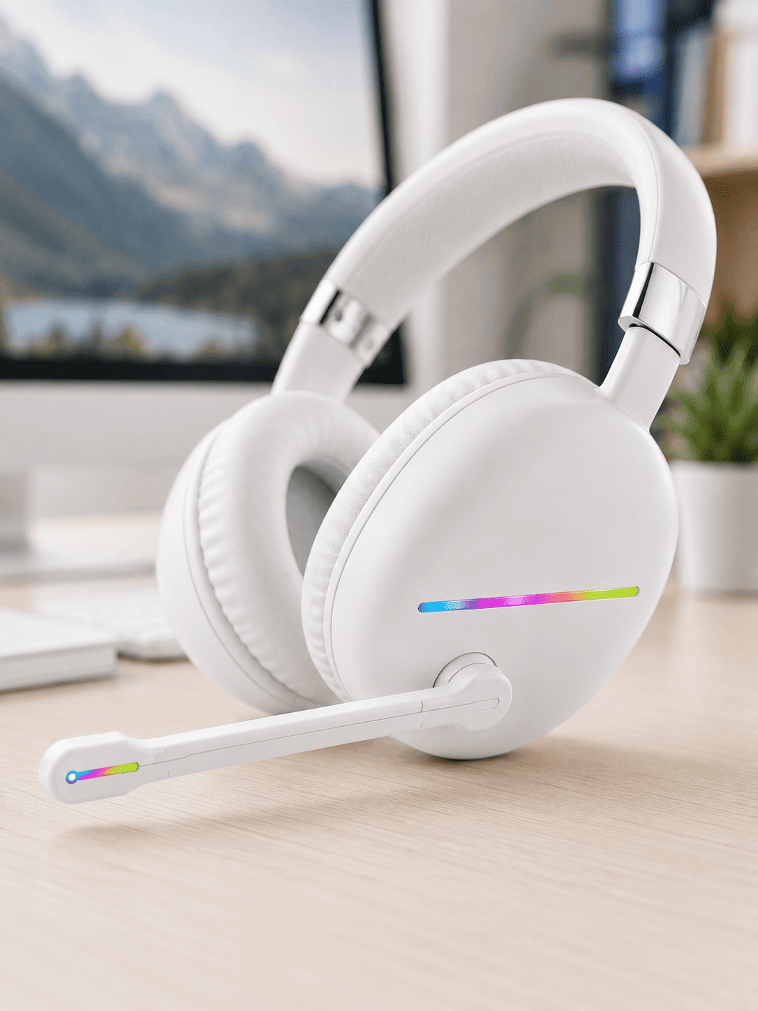 Beyaz Kablosuz Bluetooth Kulaklık Mikrofonlu Ergonomik Kulak Üstü Tasarım