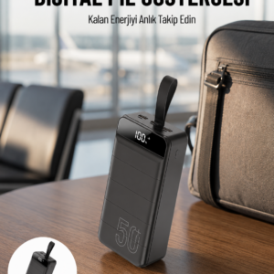 Powerbank 50.000 Mah Dijital Göstergeli Taşınabilir 4 Portlu Hızlı Powerbank Yeni Nesil