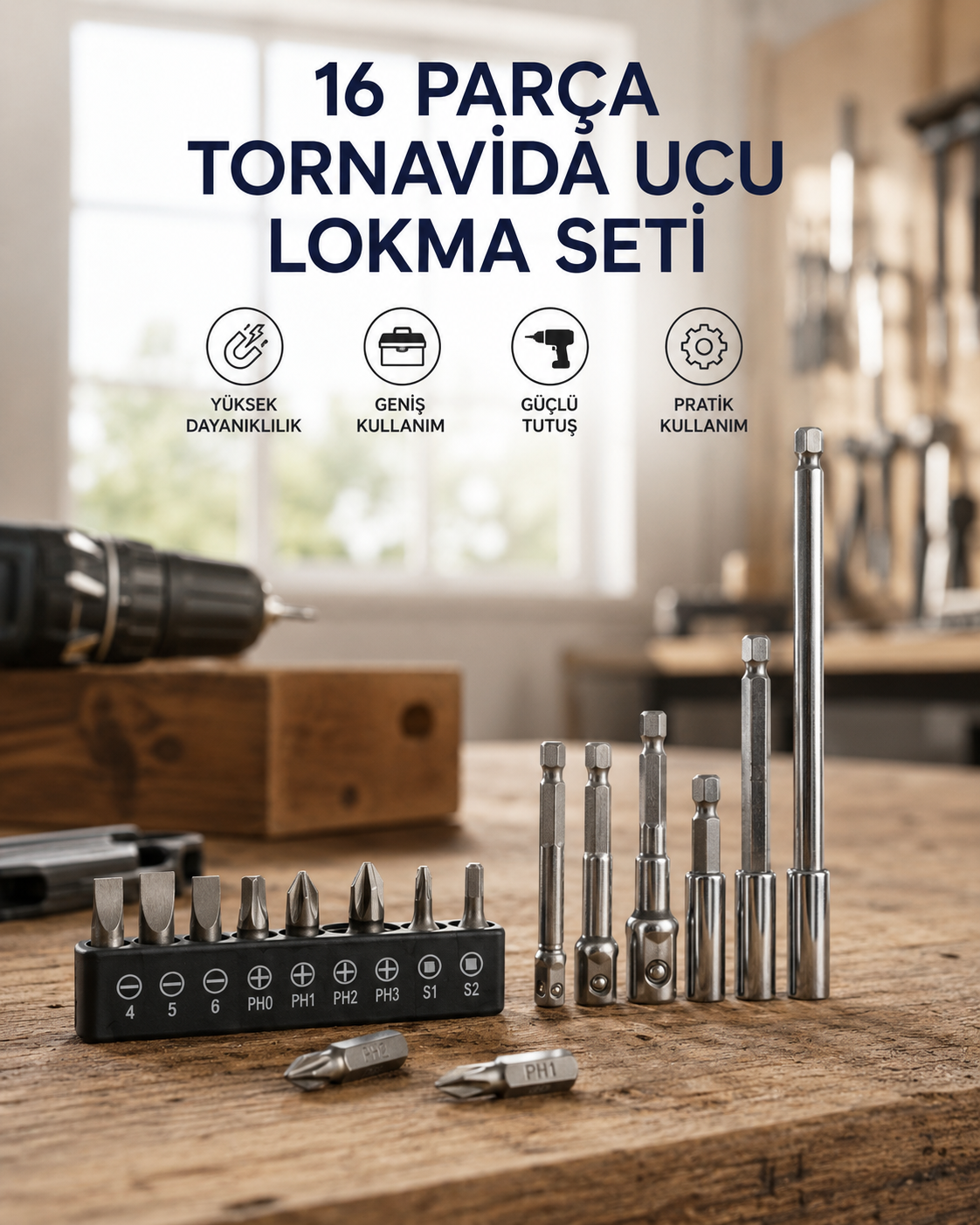 16 Parça Bits, Adaptör Ve Tornavida Ucu Seti