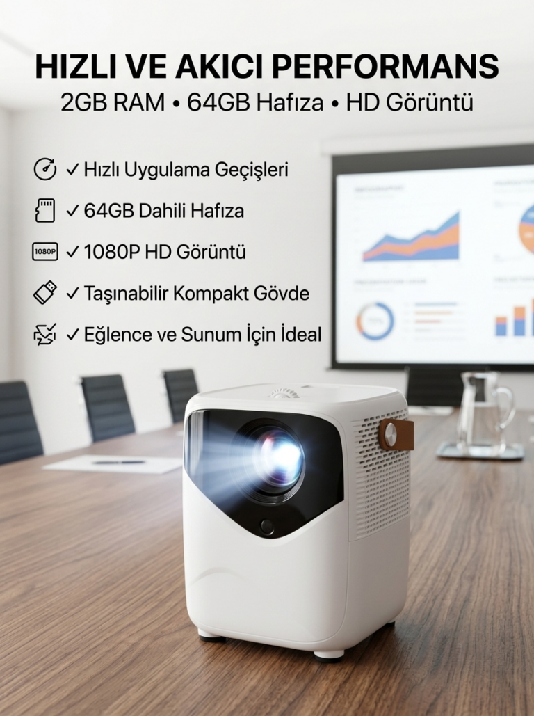 Yüksek HD Görünümlü Taşınabilir Projeksiyon Cihazı