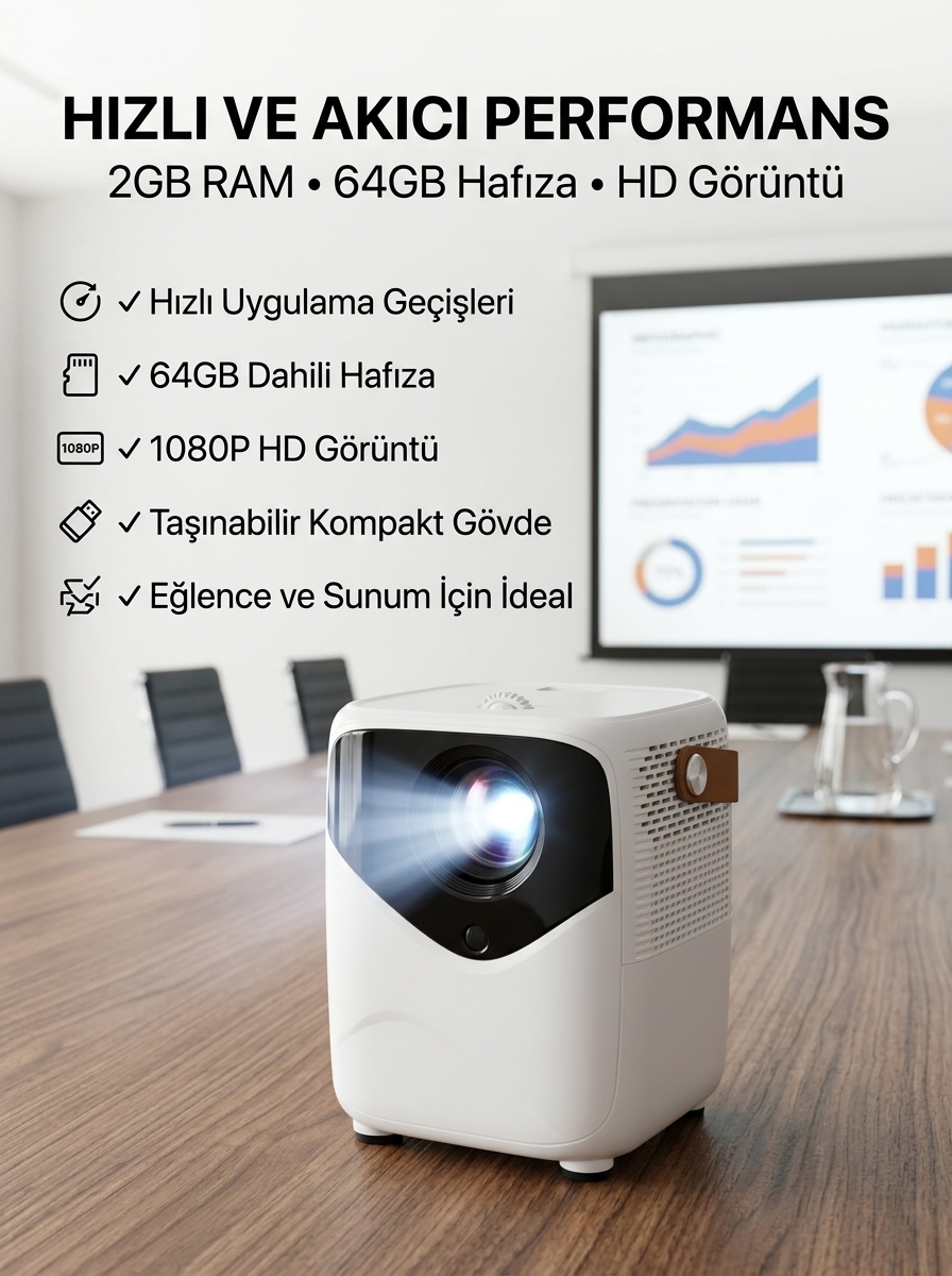 Yüksek HD Görünümlü Taşınabilir Projeksiyon Cihazı