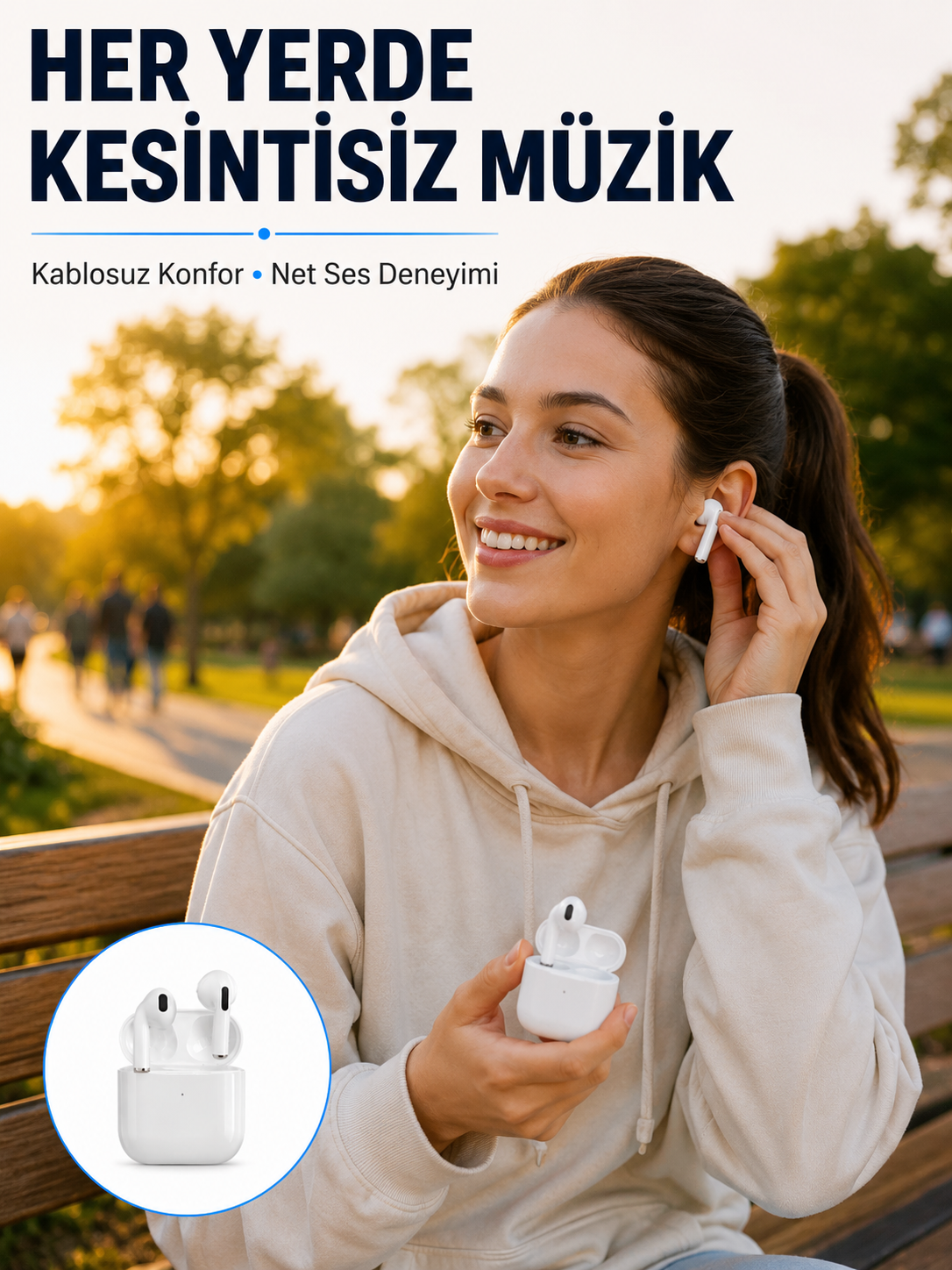 Bluetooth Kulaklık Beyaz Çağrı Cevaplama Dokunmatik Kontrol Kablosuz Yeni Nesil