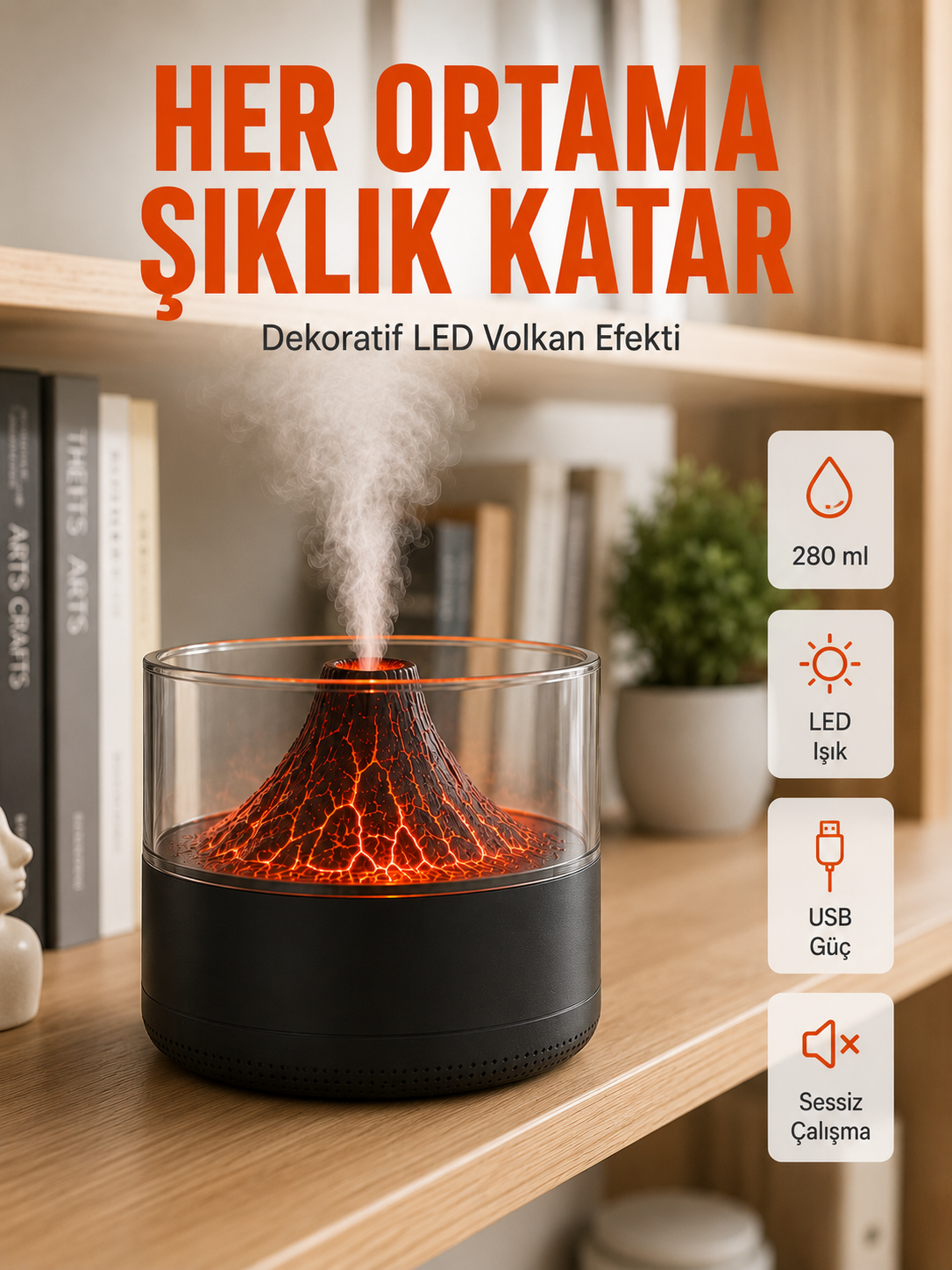 Aromaterapi Difüzörlü Sessiz Çalışan Hava Nemlendirici