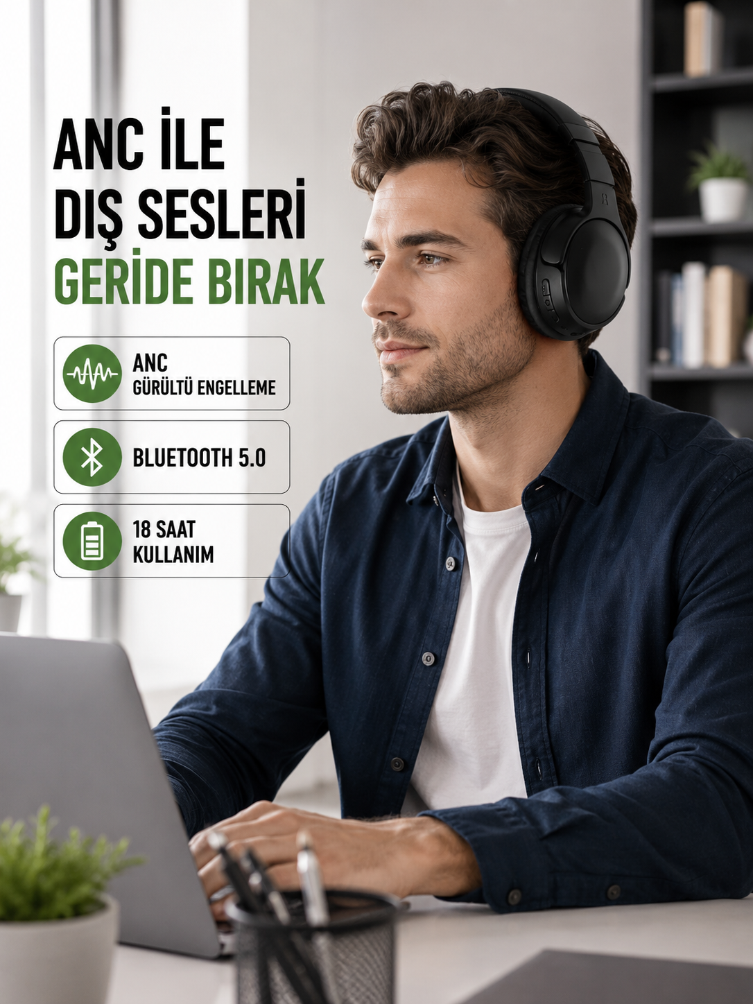 Geniş Frekans Aralıklı Bluetooth Kulak Üstü Kulaklık