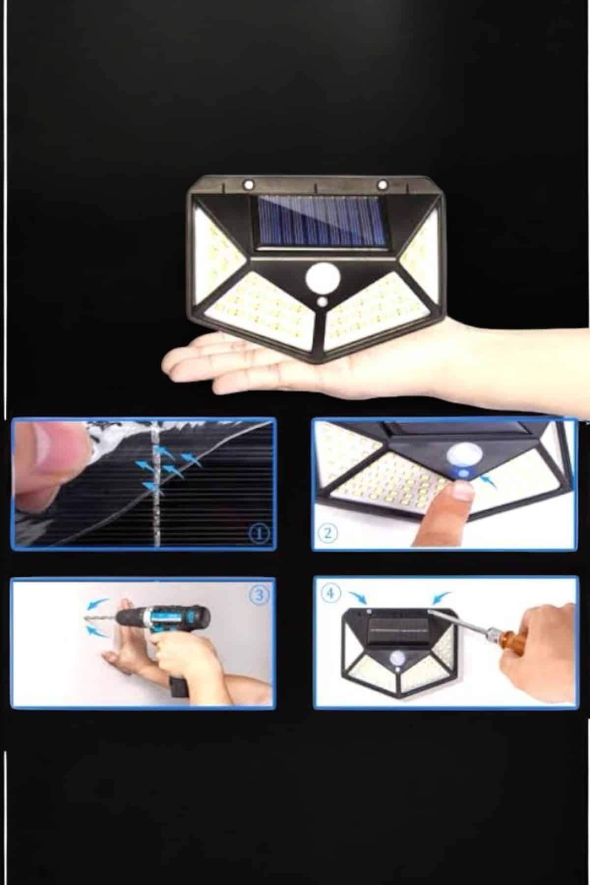 Güneş Enerjili Bahçe Aydınlatma Lambası Solar 100 Led Lamba
