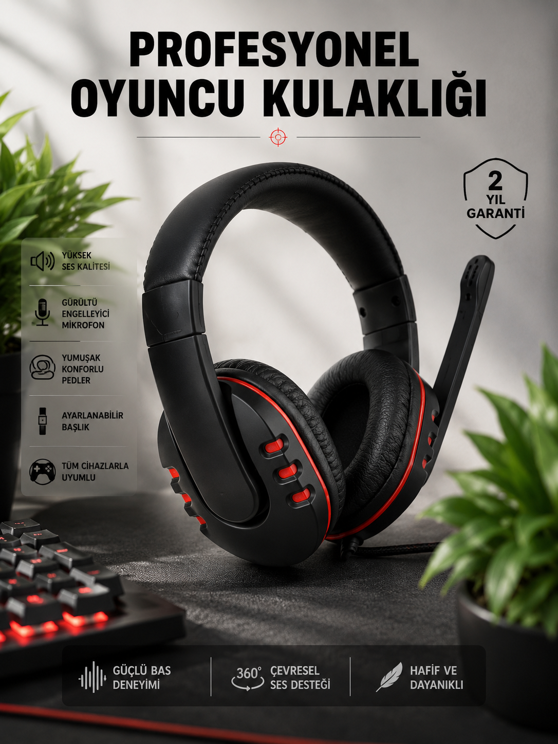 Yüksek Ses Kalitesi ve Aktif Gürültü Engelleme Özellikli Kablolu Mikrofonlu Kulaklık