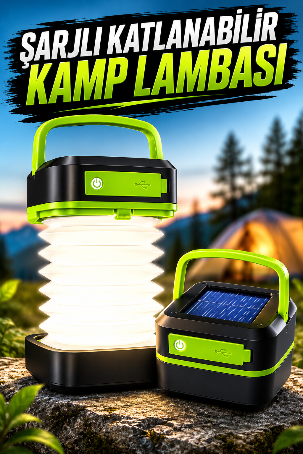 Güneş Enerjili Led Lamba Kamp Lambası Katlanabilir Lamba USB Şarjlı