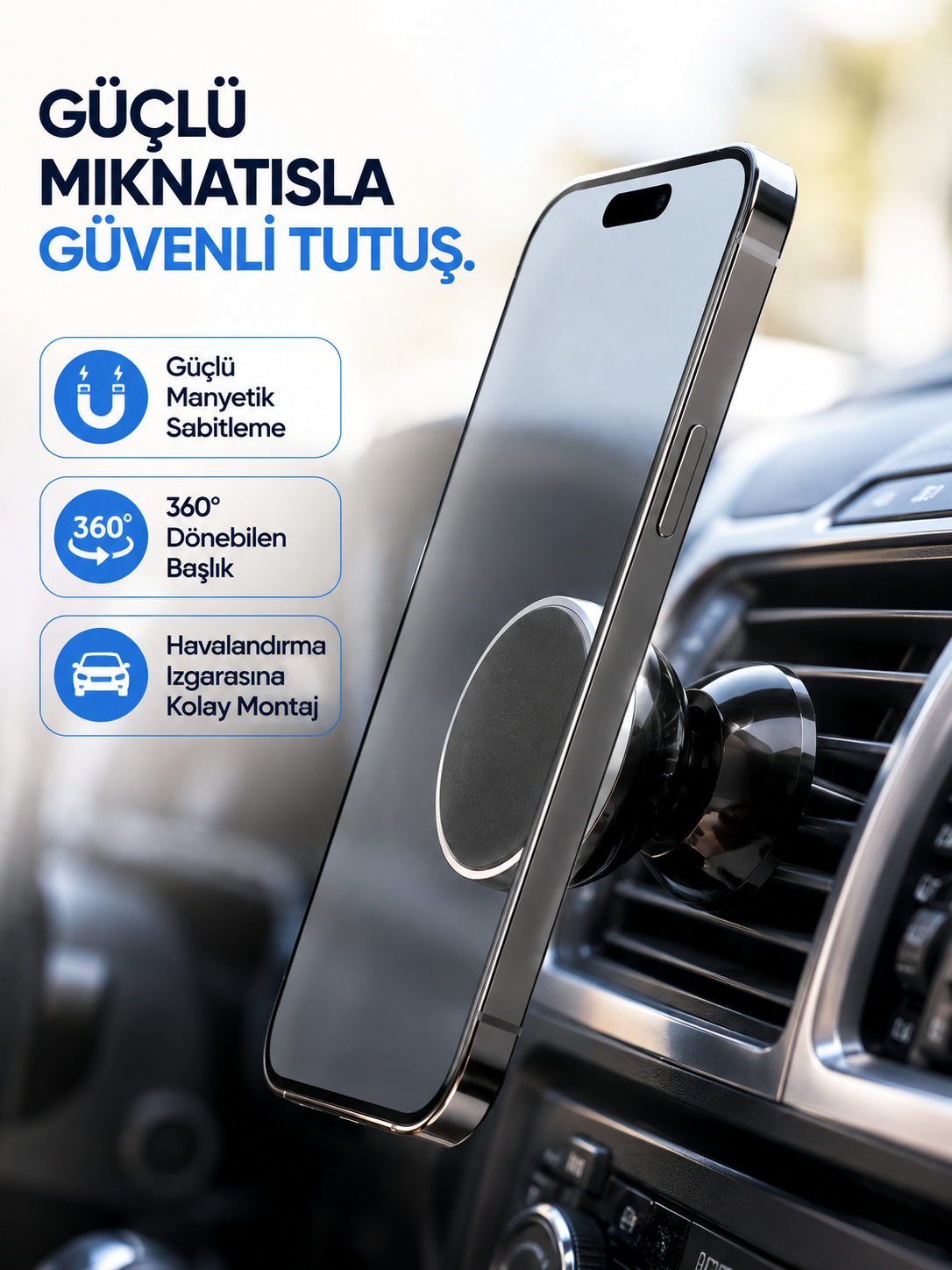 Araç İçi Telefon Tutucu Mıknatıslı Havalandırma Izgarası Telefon Standı