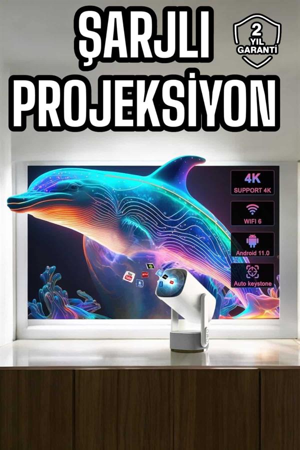 Taşınabilir Sinema Oyun Projektörü Akıllı Projeksiyon Android 11 Yeni Nesil