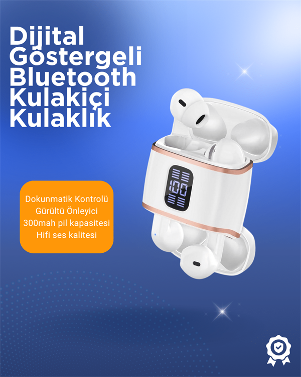 Bluetooth 5.3 Kulaklık – Kulakiçi, ANC+ENC, 4 Adet Set, Dijital Göstergeli