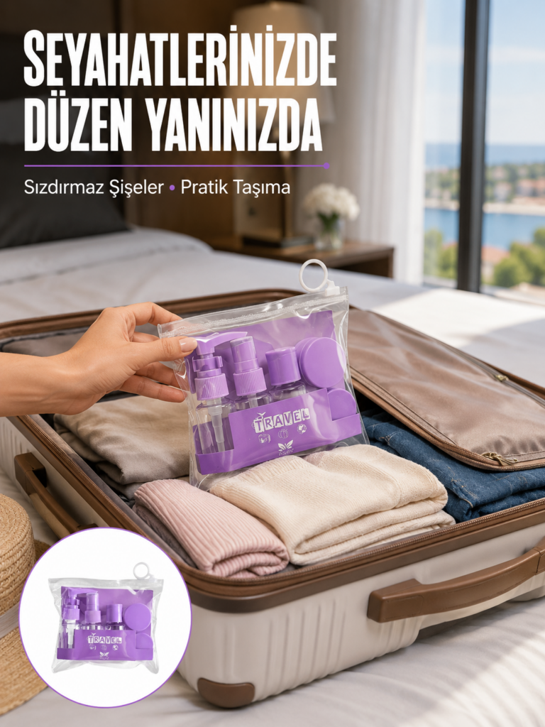 5 Parça Seyahat Kişisel Bakım Seti Şişe Sprey Krem Kutulu Yeni Nesil