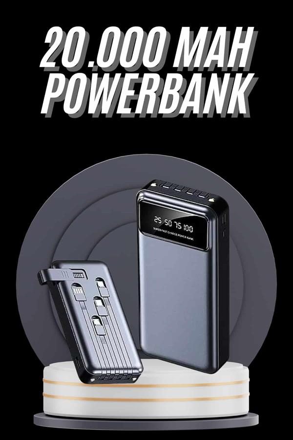 Hızlı Şarj Özellikli 20.000 Mah Dijital Göstergeli USB Girişli Android ve İOS Uyumlu Powerbank