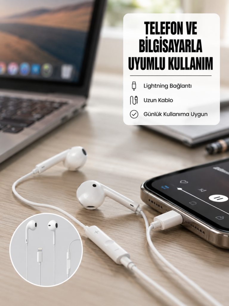 Yüksek Ses Kaliteli Mikrofonlu Kablolu Kulak İçi Kulaklık