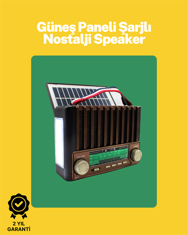 KTF-1428 Solar Panel Destekli Şarjlı Bluetooth Hoparlör – FM/AM/SW Radyo, AUX ve TF Kart Girişli
