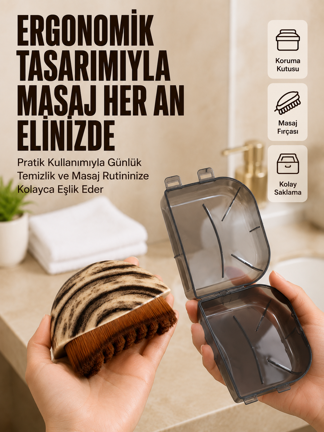 Masaj Fırçası Ahşap Desenli Yumuşak Kıllı Vücut Temizleme ve Banyo Fırçası