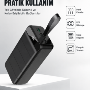 50.000 mAh Kapasiteli Powerbank – Hızlı Şarj Destekli, 4 USB Portlu, LED Işıklı Taşınabilir Enerji Deposu