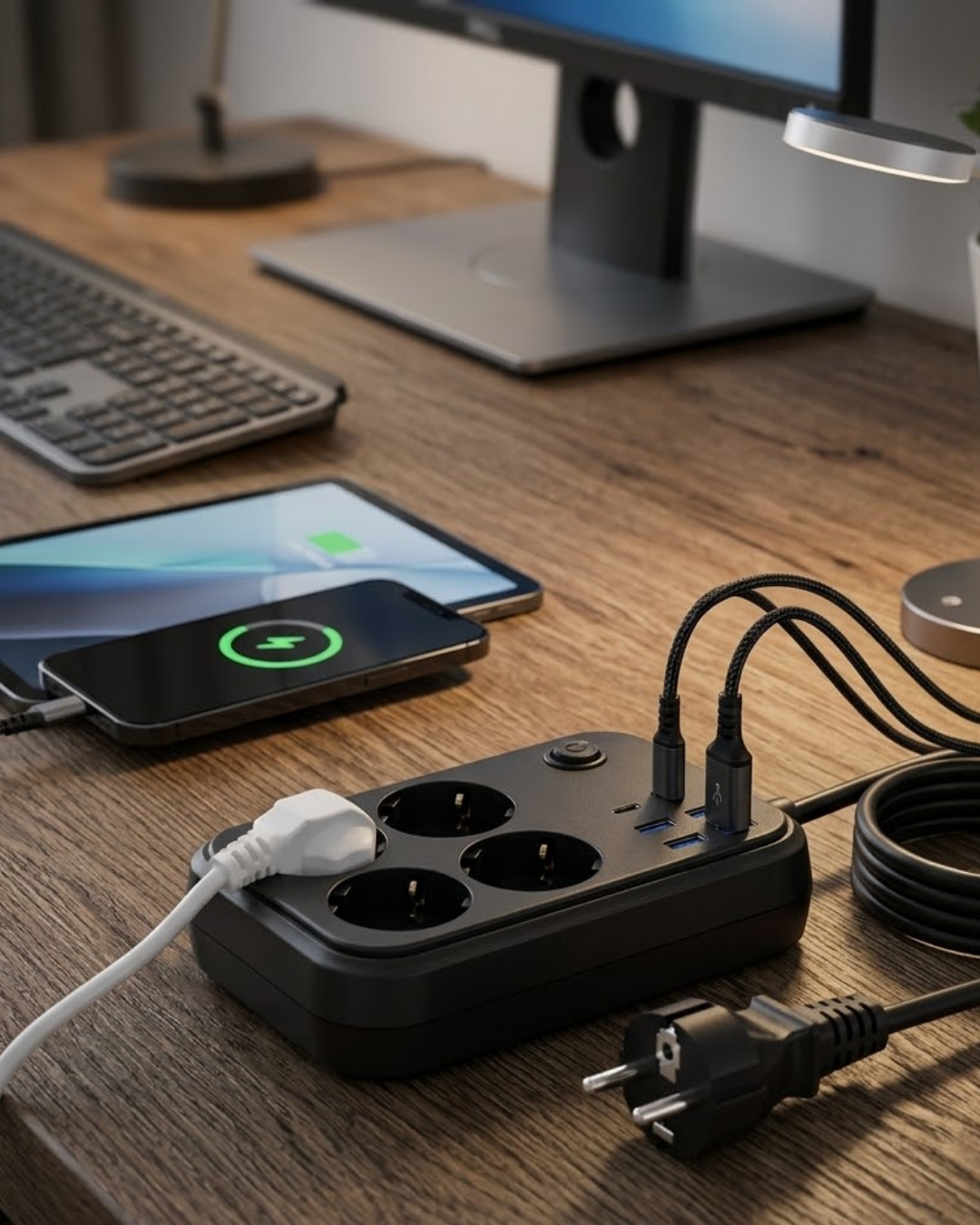 Çoklu Priz ve USB Şarj Ünitesi 4 Soket 2 Type C Güvenli Enerji Yönetimi