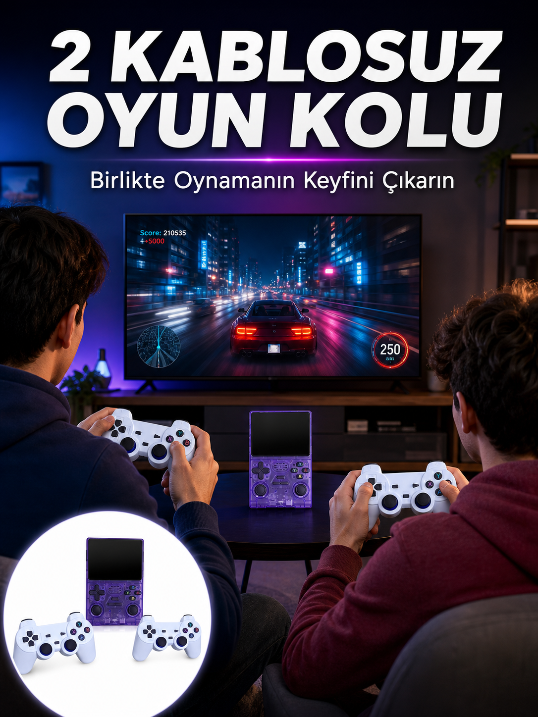 HDMI TV Bağlantılı Kablosuz Kollu Taşınabilir Oyun Konsolu