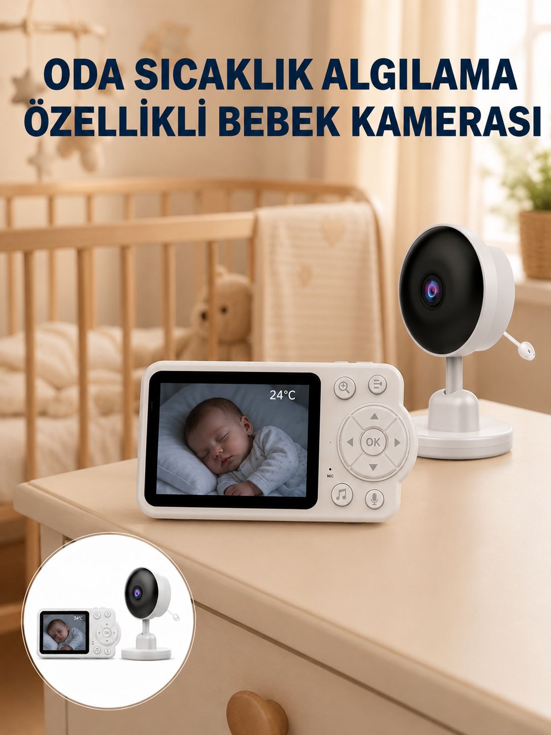 Sıcaklık Sensörlü Güvenli Bebek Kamerası İki Yönlü Ses Yeni Nesil