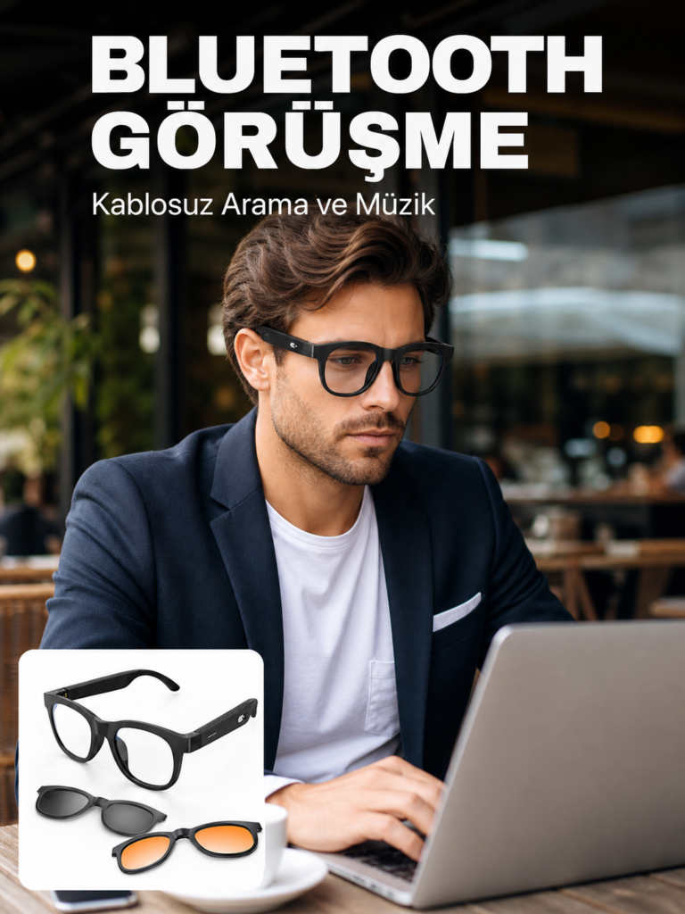 Yapay Zekâ Destekli Akıllı Bluetooth Gözlük Dokunmatik Kontrol Manyetik Lens ve Kablosuz Görüşme Özellikli