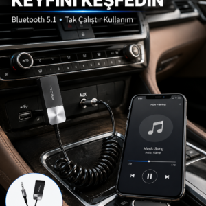 USB AUX Bluetooth Adaptörü Kablosuz Ses Aktarım Cihazı