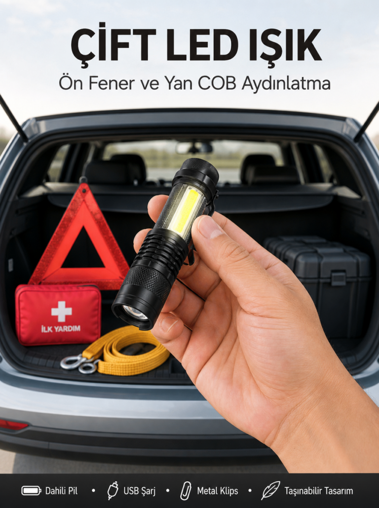 Taşınabilir Şarjlı LED Fener - 4 Modlu, 2000LM, Ayarlanabilir Odak Yeni Nesil