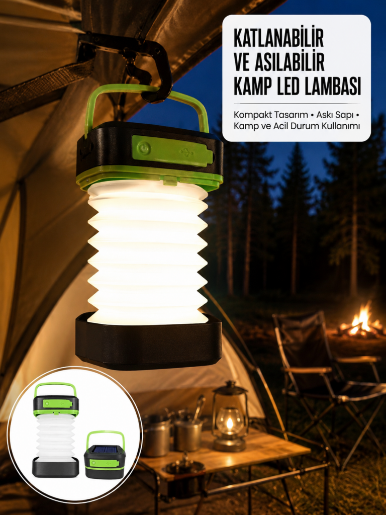Kamp Lambası Katlanabilir Lamba Solar Şarjlı Led Lamba El Fenerli Yeni Nesil