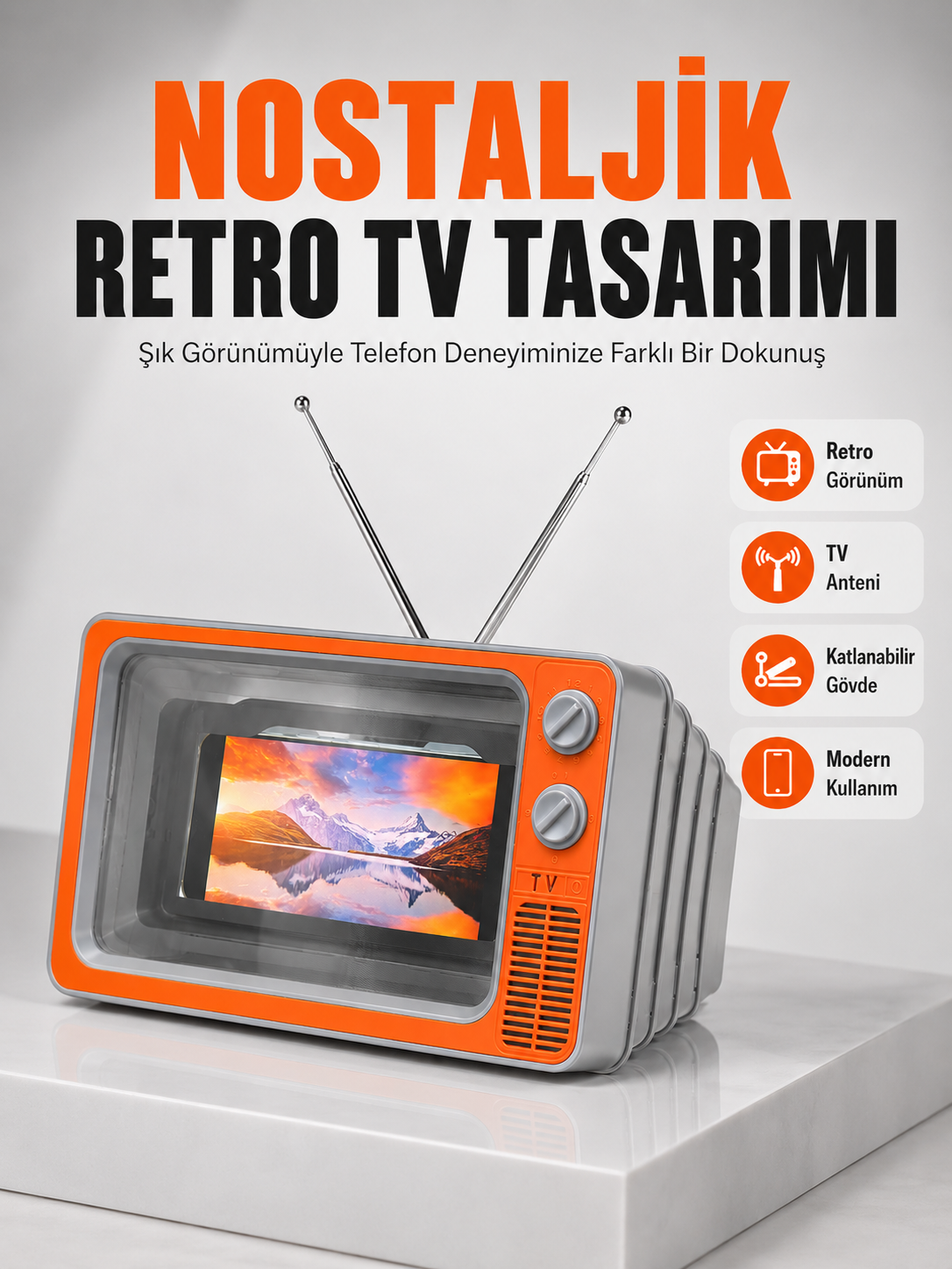 12 İnç Telefon Ekran Büyütücü Retro TV Tasarımlı HD Fresnel Lens Taşınabilir Mobil Ekran Büyütücü