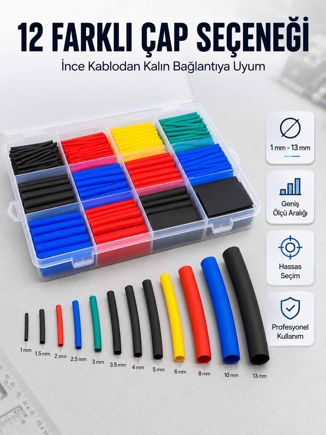 Profesyonel Isıyla Daralan Makaron Kutusu 560 Parça Renkli Kablo Koruma ve İzolasyon Seti