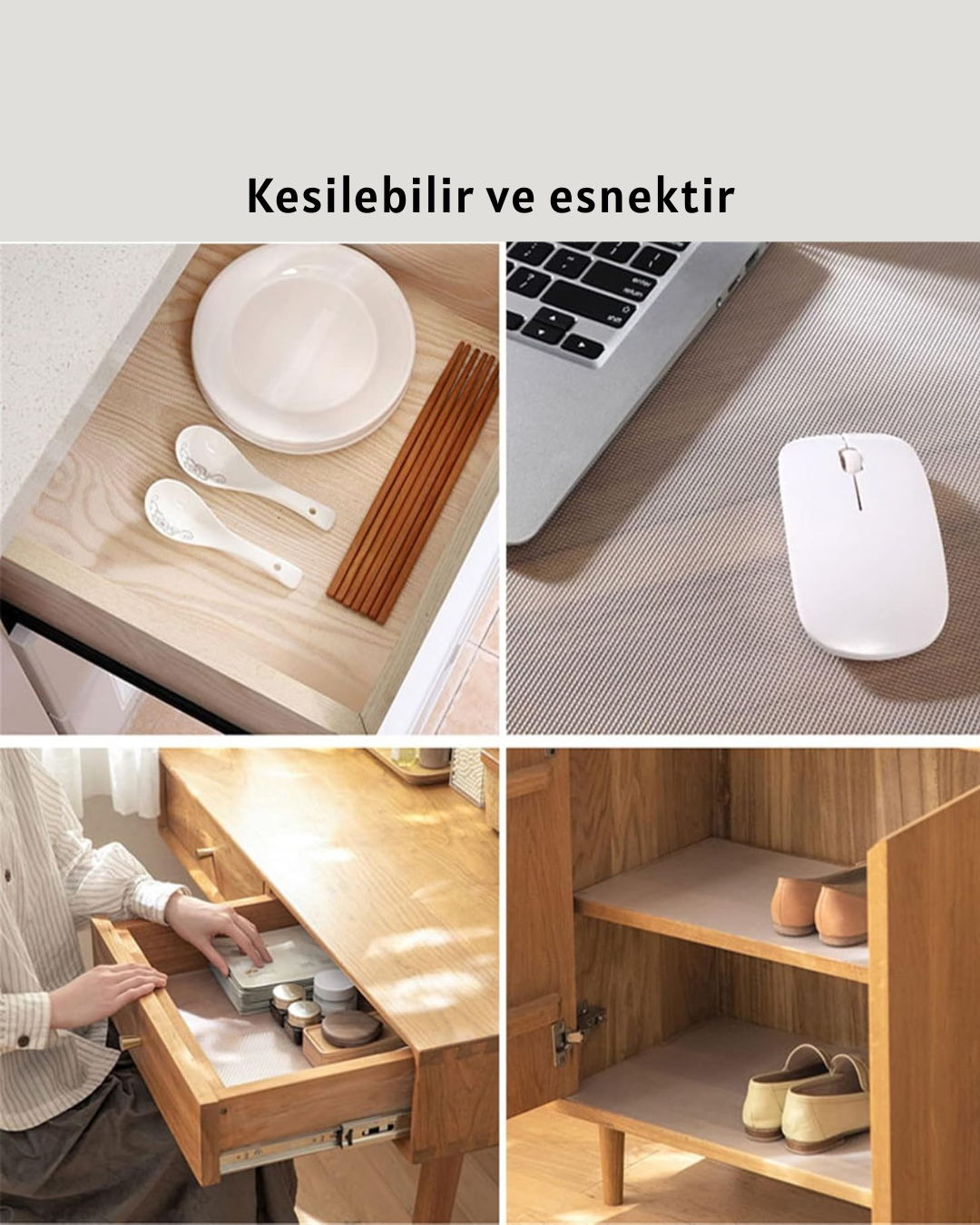 kaydırmaz şeffaf raflık
