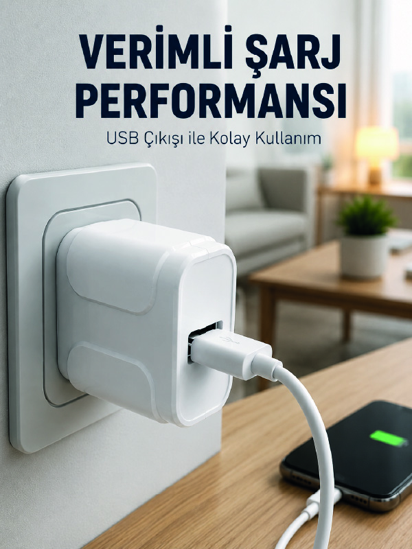 12W USB Şarj Adaptörü Ev ve Ofis Kullanımına Uygun