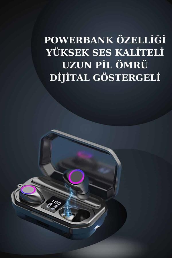 Kadınlar İçin 3 Kordonlu Akıllı Saat ve Dijital Göstergeli Powerbankli Bluetooth Kulaklık Dokunmatik Kontrol
