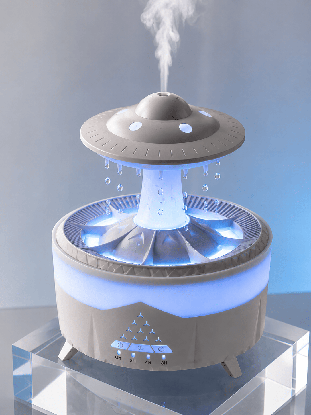 UFO Tasarımlı 350 ML Hava Nemlendirici Renkli Ortam Işığı Yağmur Efektli Difüzör