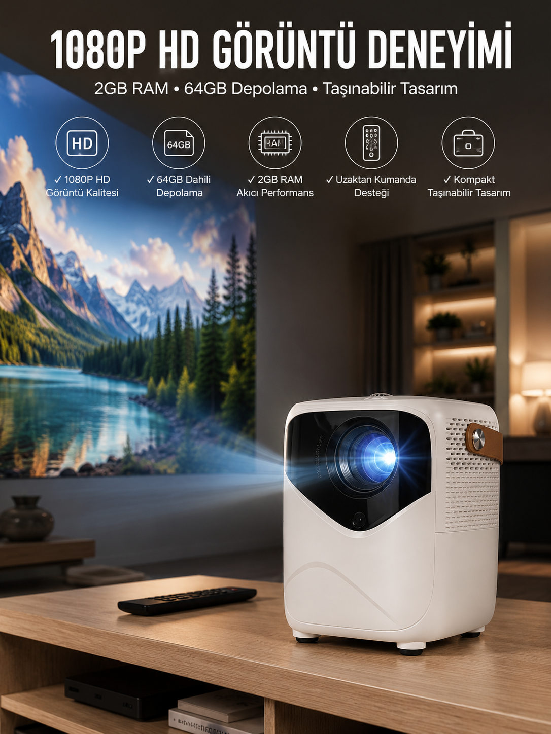 Taşınabilir Android Projeksiyon Wifi Destekli 4K Multimedia Tabanlı Ev Ve Ofis Tipi
