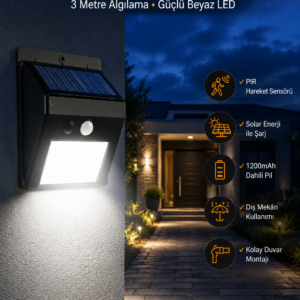 Solar Güneş Enerji Panelli Sensörlü Lamba Enerji Tasarruflu