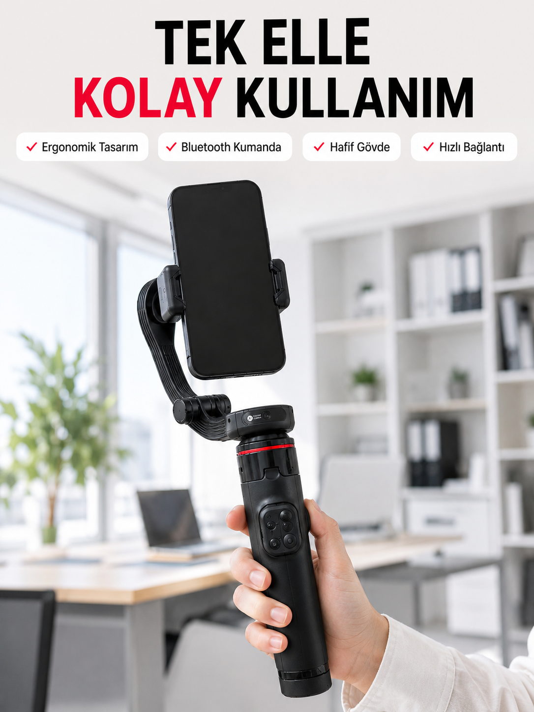 Profesyonel AI Gimbal Selfie Stick Yüz Takipli Telefon Sabitleyici Bluetooth Kumandalı Katlanabilir Tripod